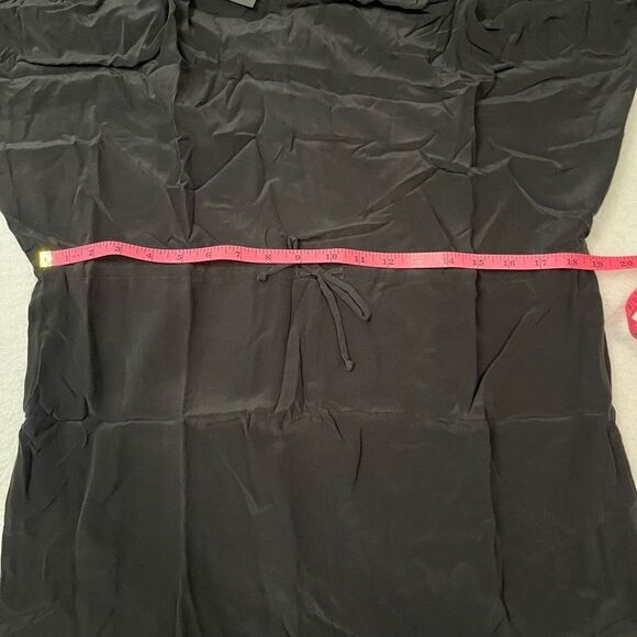 Chaser Dress Womens Medium Black Silk Mini Tie Front Shirred Cuffed Sleeves NWT - Picture 7 of 12